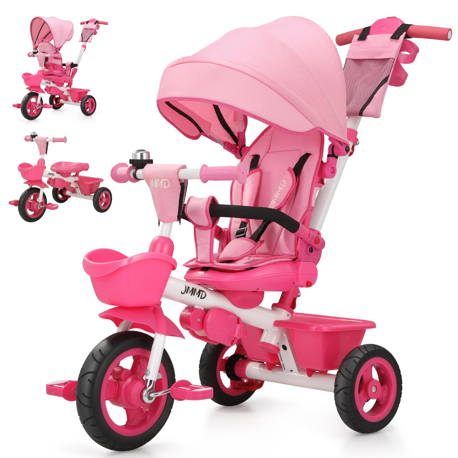 JMMD 7 in 1 Toddler Tricycle with Push Handle Trike Stroller for 1-5 Age | 360° 