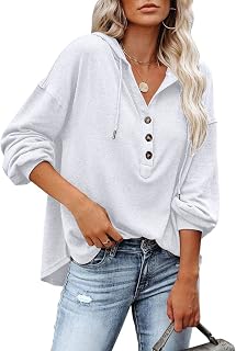 PLOKNRD Hoodie Women's V-Neck Pullover Drawstring Thin Hoodie