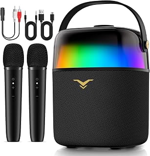 StageSound Karaoke Machine for Adults Kids, Portable Bluetooth Speaker with 2 Wireless Microphones, 80W Powerful Stereo Sound, RGB Party Lights, FM Radio, AUX, USB&6.35mm Input for Home Outdoor Party