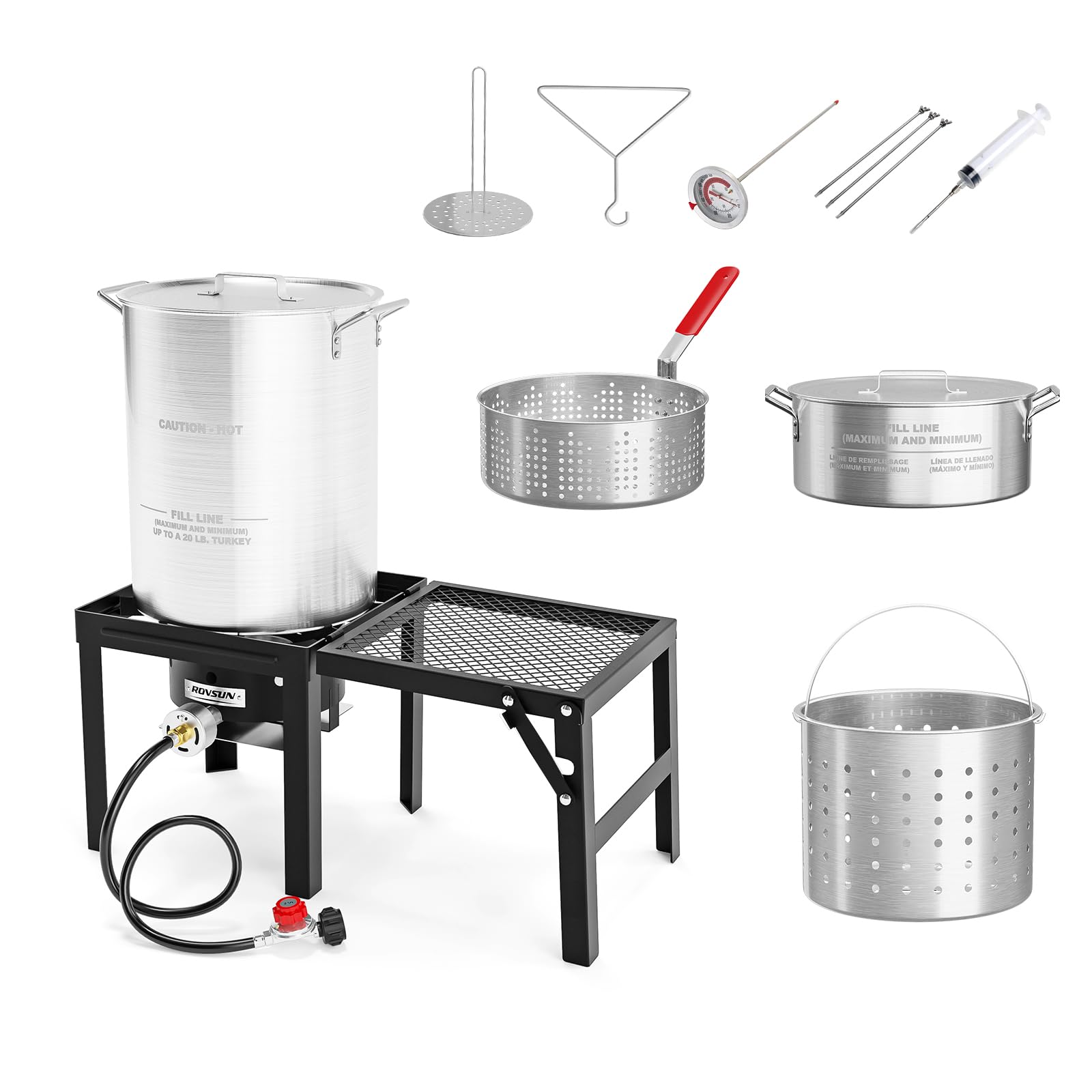 ROVSUN 30QT Turkey Fryer & 10QT Fish Fryer Kit w/ 55,000BTU Propane Stove, Alumi