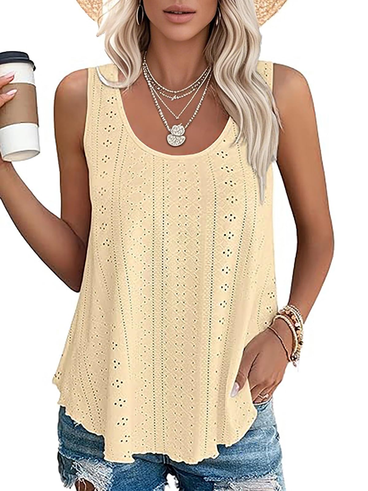 VUTRU Canotte da donna senza maniche con occhielli allentati casual estivi fluid