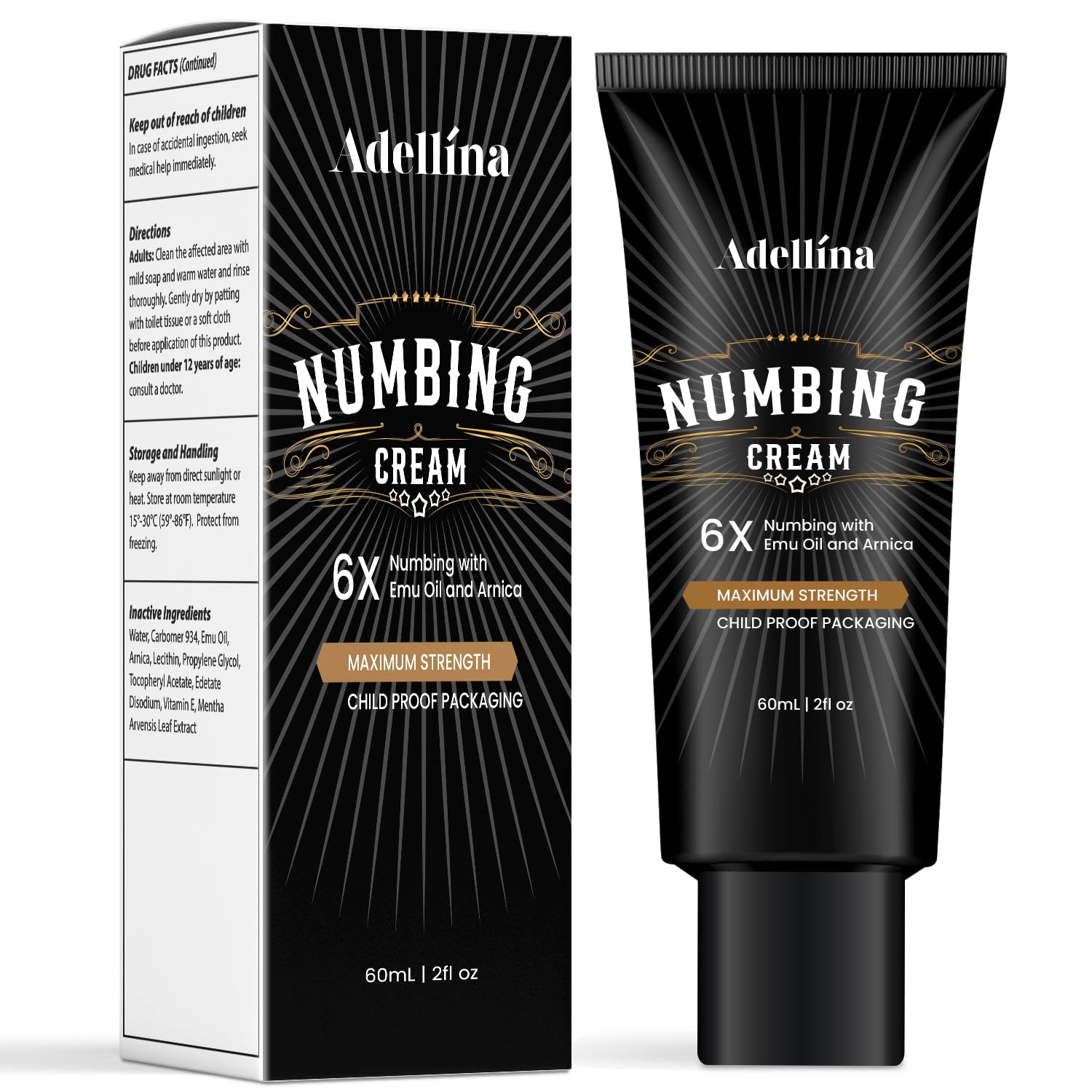Adellina Fast-Acting & Long-Lasting Pain Relief Cream with Arnica & Emu Oil, Num