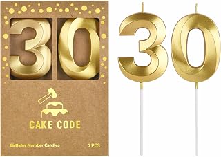 2.76 Inch Diamond Gold 30 Number Birthday Candles, Gold and Cake Number Candles for Party Celebration