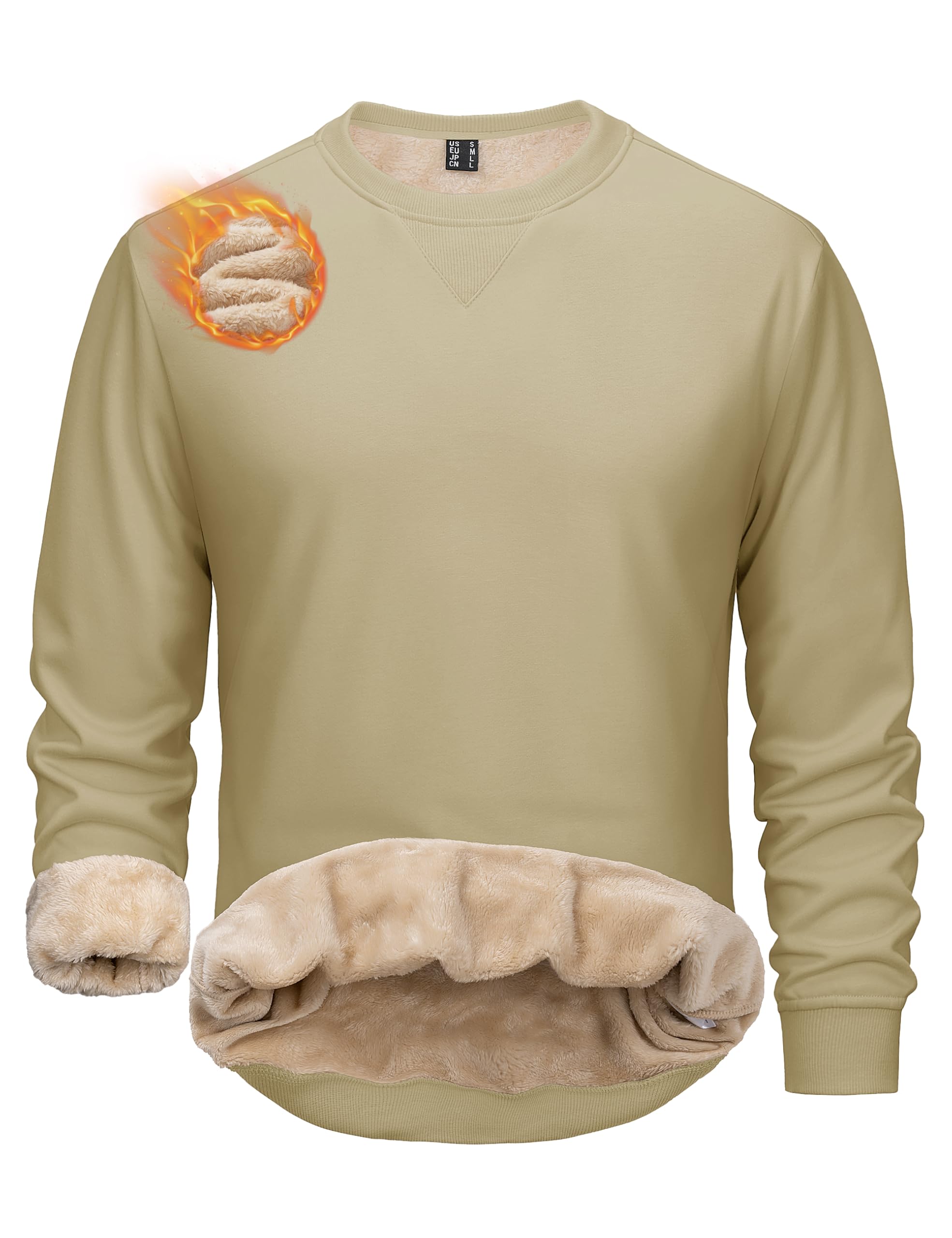 MAGCOMSEN Sudadera térmica con forro de sherpa para hombre, cuello redondo, cáli