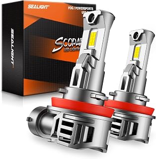 SEALIGHT H11/H9/H16 Bulbs, 50000LM 6500K Cool White H8 Fog Bulbs, 1:1 Mini Size, Powersports Accessory Lights with Fan, 3 Mins Plug-N-Play, Pack of 2