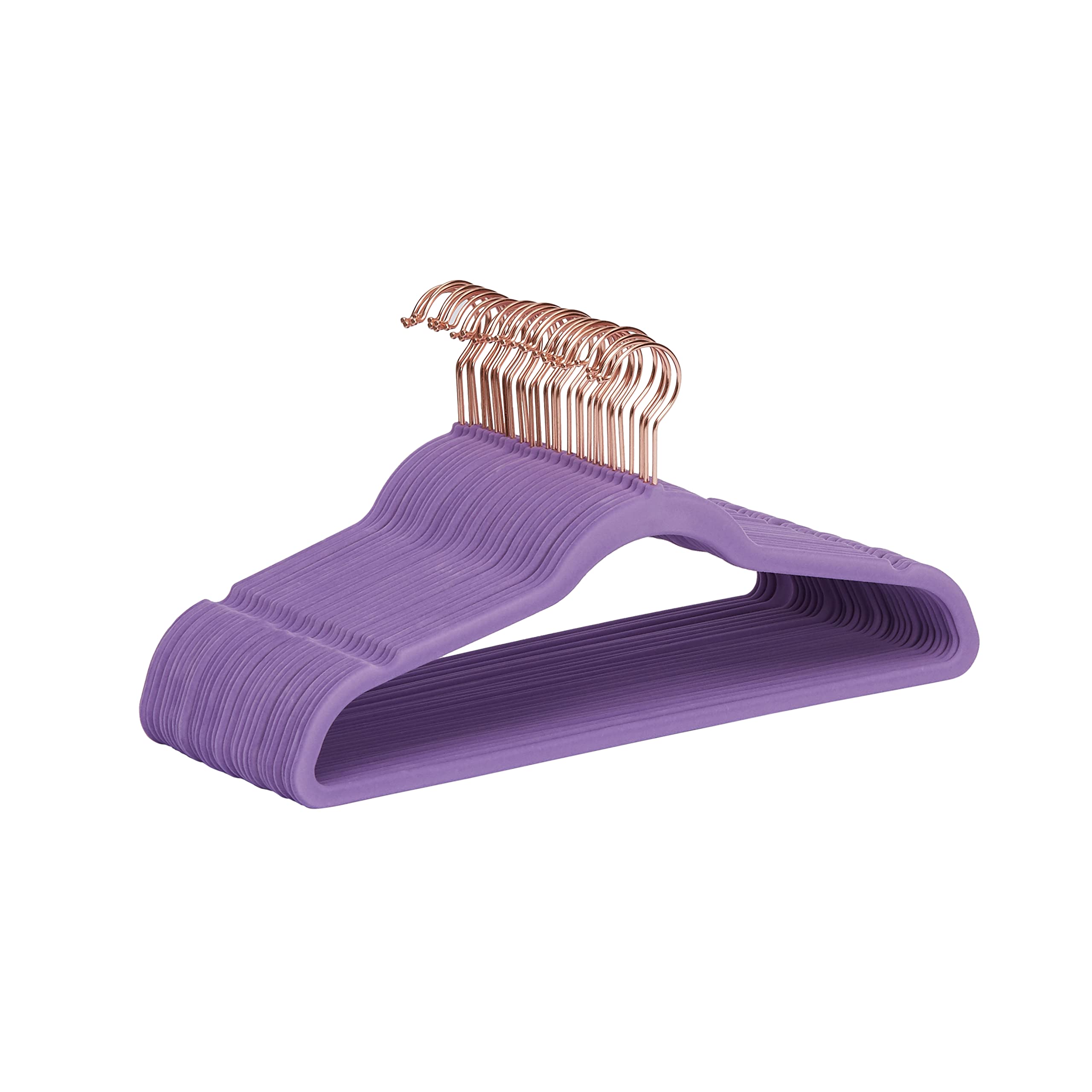 Amazon Basics Velvet Non-Slip Suit Clothes Hangers, Purple/Rose Gold – Pack of 3