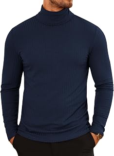 COOFANDY Men's High Neck T Shirt Long Sleeve Ribbed Lightweight Pullover High Neck Men