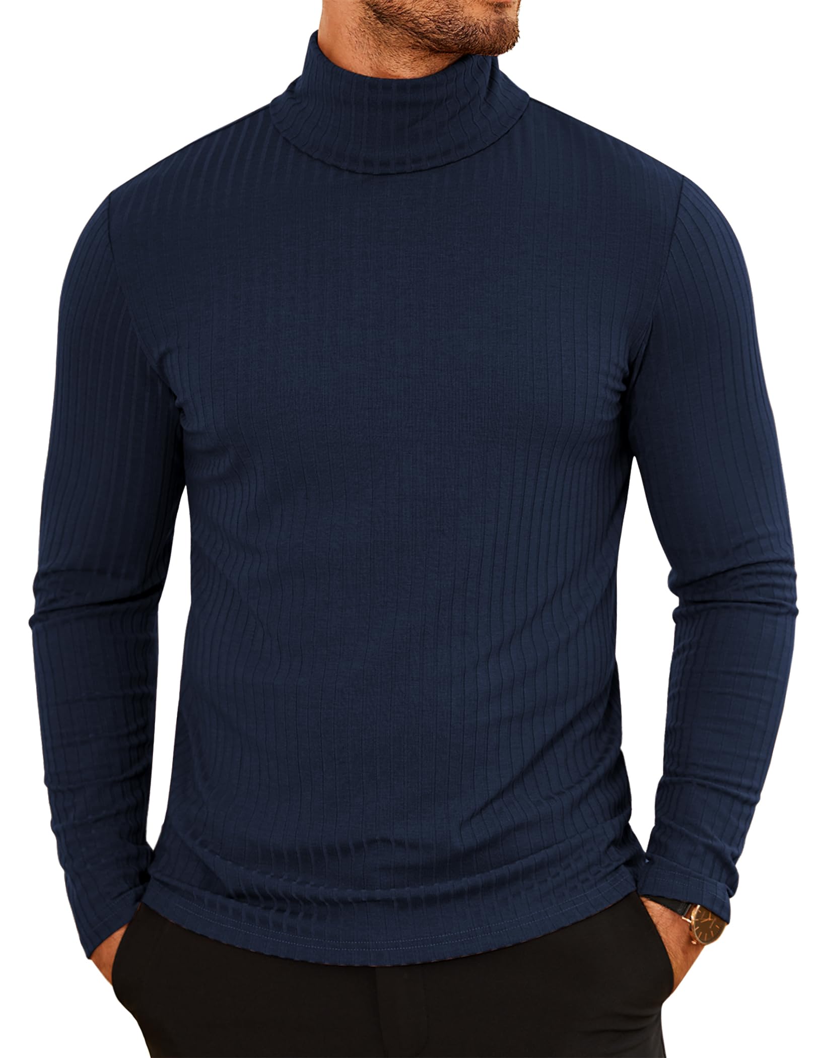 COOFANDY Men's High Neck T Shirt Long Sleeve Ribbed Lightweight Pullover High Ne