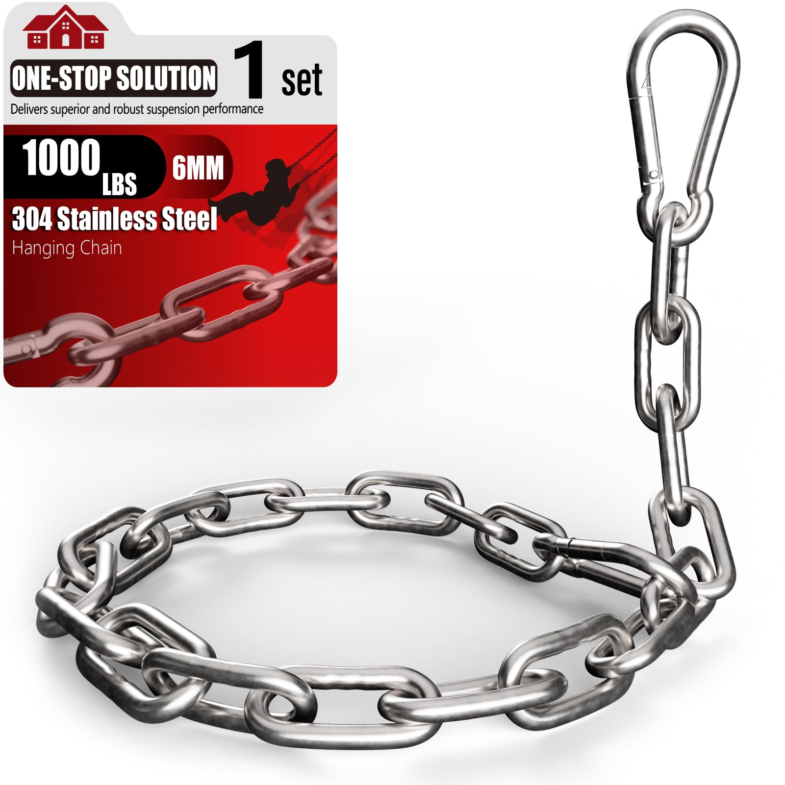 sprookber 25" Hanging Swing Chain,1000 lb Capacity,6 mm 304 Stainless Steel | Ha