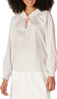 Amazon Essentials Women's Casual Ruffle Sleeve Cotton Satin Blouse