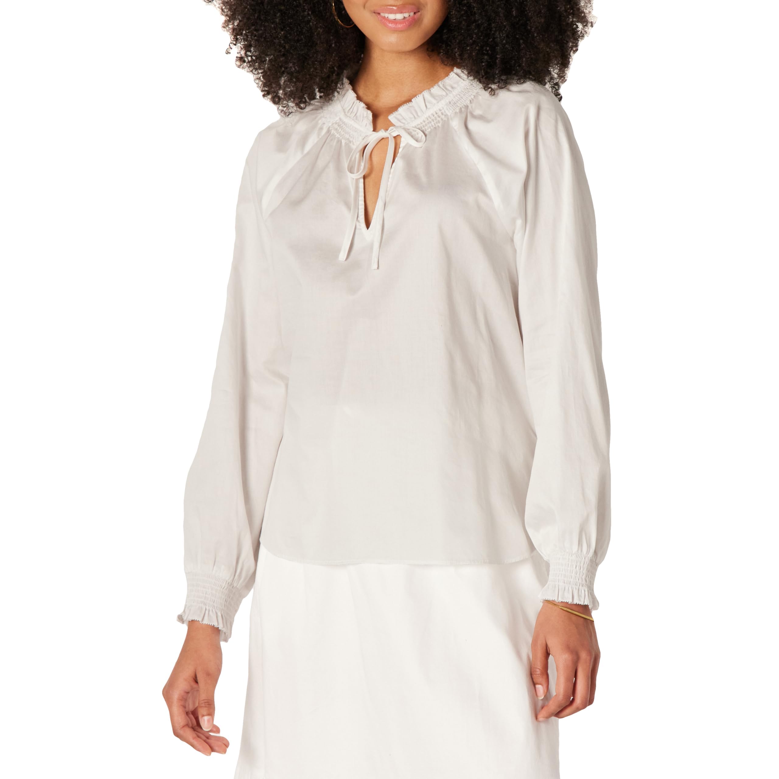Amazon Essentials Women's Casual Ruffle Sleeve Cotton Satin Blouse