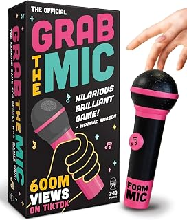 Grab The Mic - Award Winning Karaoke Party Game for Bad Singers w Foam Mic | 120 Word Cards (250 Words), 2-12 Players for Ages 8+. Perfect For Family Game Night, Birthdays & Sing-Off Parties.