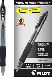 PILOT G2 Premium Gel Pens, Fine Point 0.7mm, Black Ink, 12-Pack | G2 pilot pens, refillable and retractable ball, gel pens for journaling, writing pens, quick-drying ink, contoured grip