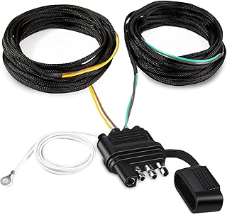 ATQYZLM 22FT 4 Pin 5 Wire Trailer Wiring Harness with Nylon Net Tube Guard | Utility Pure Copper Boat Trailer Wiring Kit for Trailer Tail Light Rewiring, Waterproof 4 Pin 5 Wire Trailer Connector