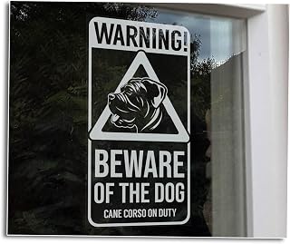 Warning: Beware of the Dog Sticker, Cane Corso Lives Here Home Security Protection Window Car Sign, Pet Owner -V04 (External - White Print)