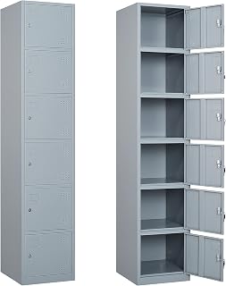 Yizosh Metal Locker with 6 Doors, Tall Steel Storage Lockers for Employees - 71" Locker Storage Cabinets for School, Gym, Home, Office, Garage (Grey)