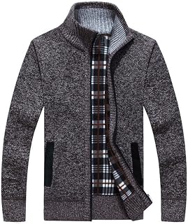 LemonGirl Mens Casual Slim Full Zip Knitted Cardigan Sweater with Pocked