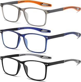 Fsread 3 Pack Reading Glasses for Men Sporty Style Blue Light Blocking Square Frames Lightweight Comfortable Readers