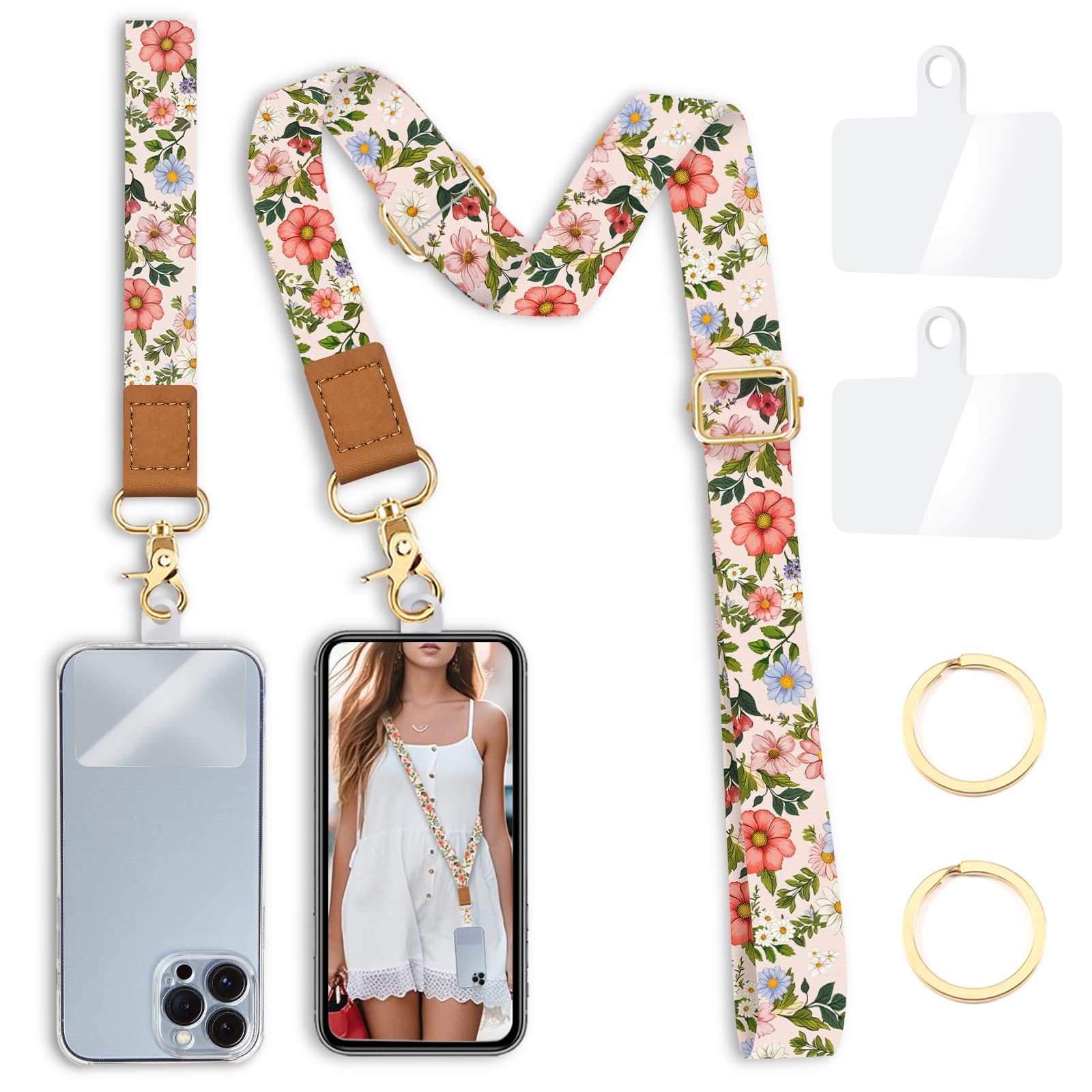 Yonlevres Phone Lanyard Crossbody Strap Wrist Neck Adjustable Women Flower | Cel
