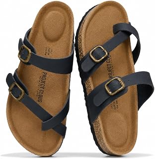 Project Cloud Summer Sandals for Women Genuine Leather Slide Women 100% Natural Cork Footbed Women Slide Sandals with Strap Women Sandals Comfortable Spring Break Clothes Women Footwear (Lian)