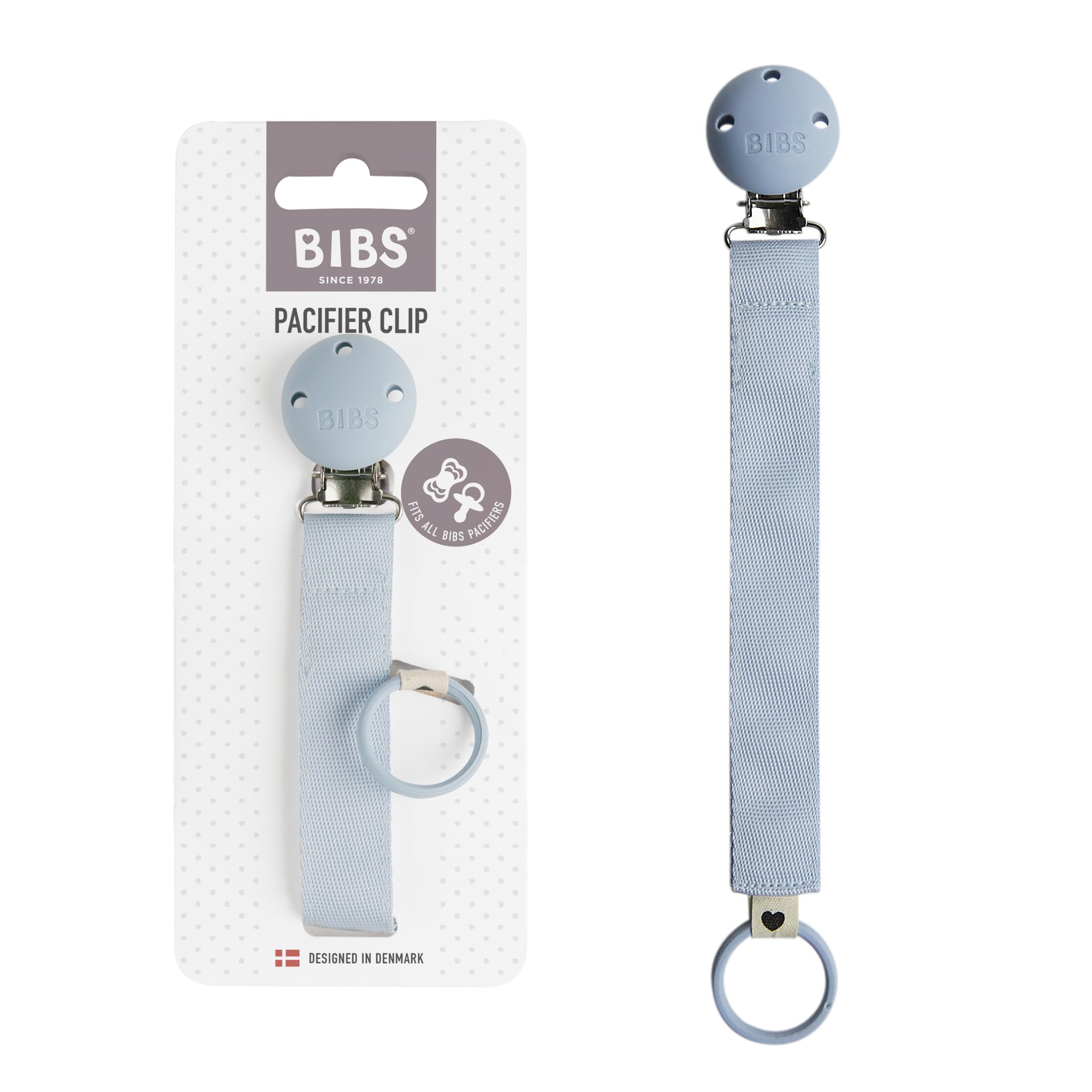 BIBS Ribbon Dummy Clip, Fits All BIBS Dummies, Dusty Blue | Dummy Chain Holder |