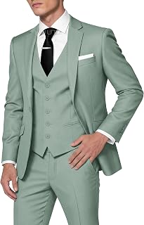 Huutoe Mens 3 Piece Bodycon Fit Suit Work Wedding Graduation Blazer Jacket One Button Waistcoat Pants Dinner Jacket