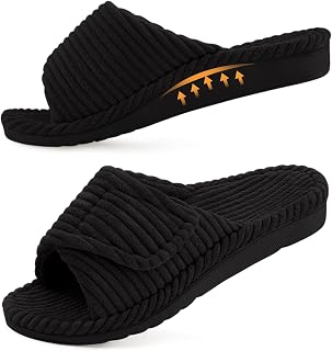 Litfun Orthopedic House Slippers for Women with Adjustable Arch Support, Indoor Slippers Open Toe Corduroy