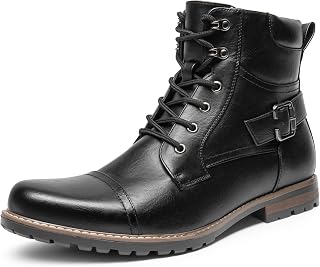 Bruno Marc Motorcycle Combat Boots with Zipper for Men