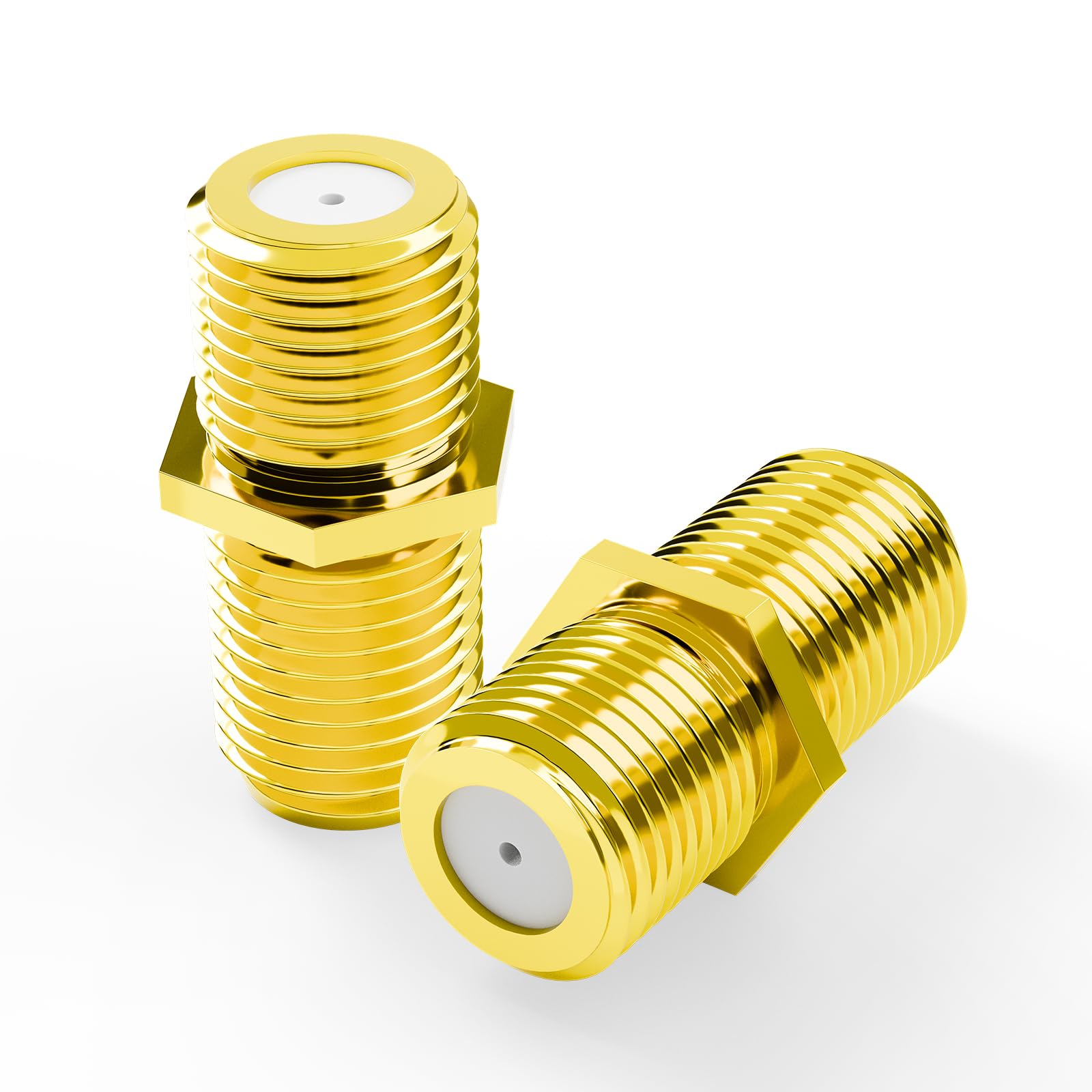 VCE F-Type RG6 Coaxial Connector, Female to Female, Golden Plated, 2 Pack | 2-Pa