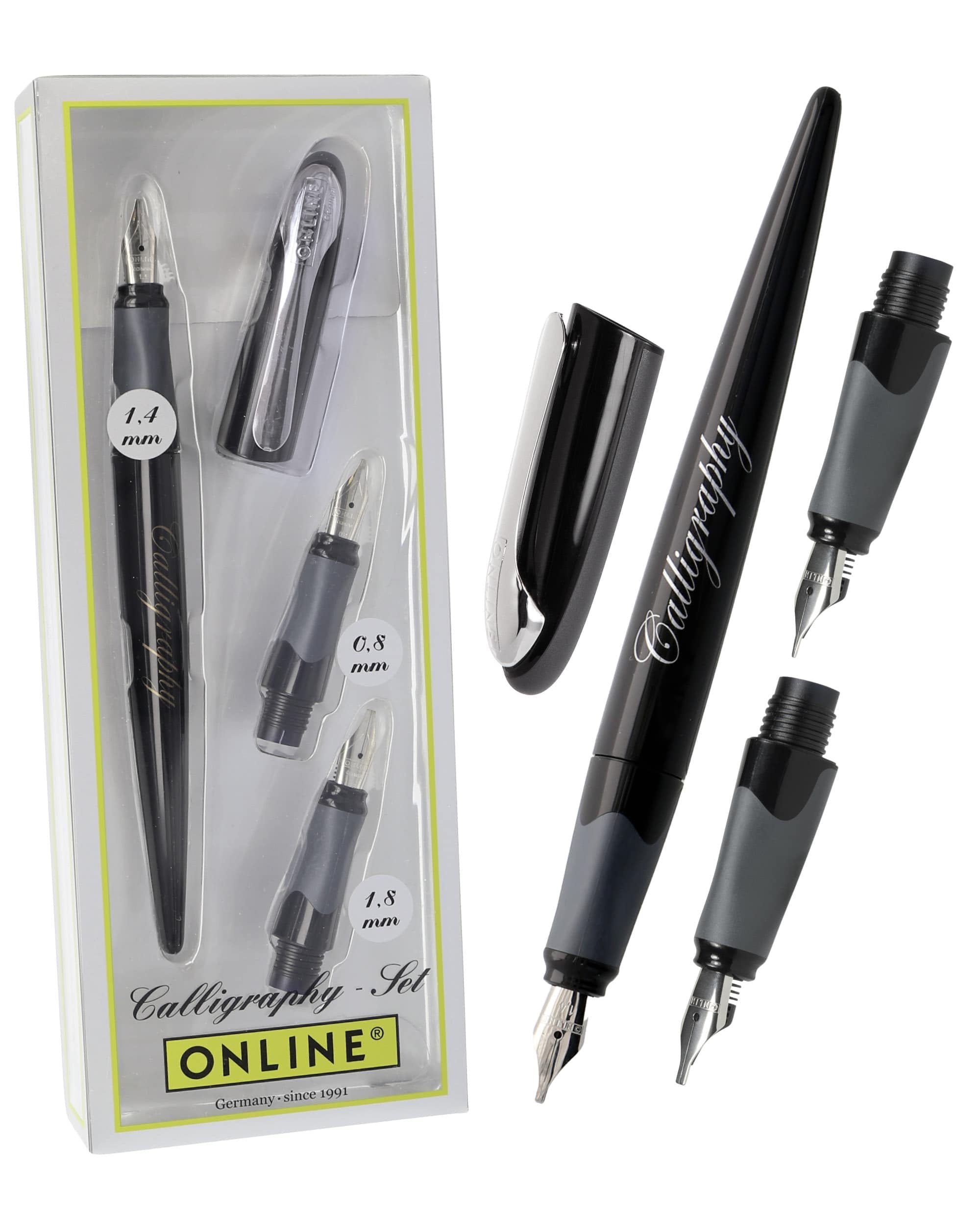 Online calligraphy-set AIR black, fountain pen with 3 calligraphy nibs in 3 line