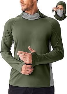 PINSPARK Men's Sun Protection Hoodie with Mask UPF 50+ UV Long Sleeve Shirt Men Rash Guard Performance Fishing Hiking Shirt
