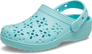 Crocs Unisex-Child Classic Clogs with Floral Cut Out Design, Kids and Toddler Shoes