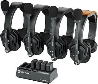 Hollyland Solidcom SE Full Duplex 4-Users ENC Noise Cancellation Wireless Intercom Headset System 1100ft Team Communication with PTT Mute Single Ear Headset for TV Film Production Drone (2.4G Version)