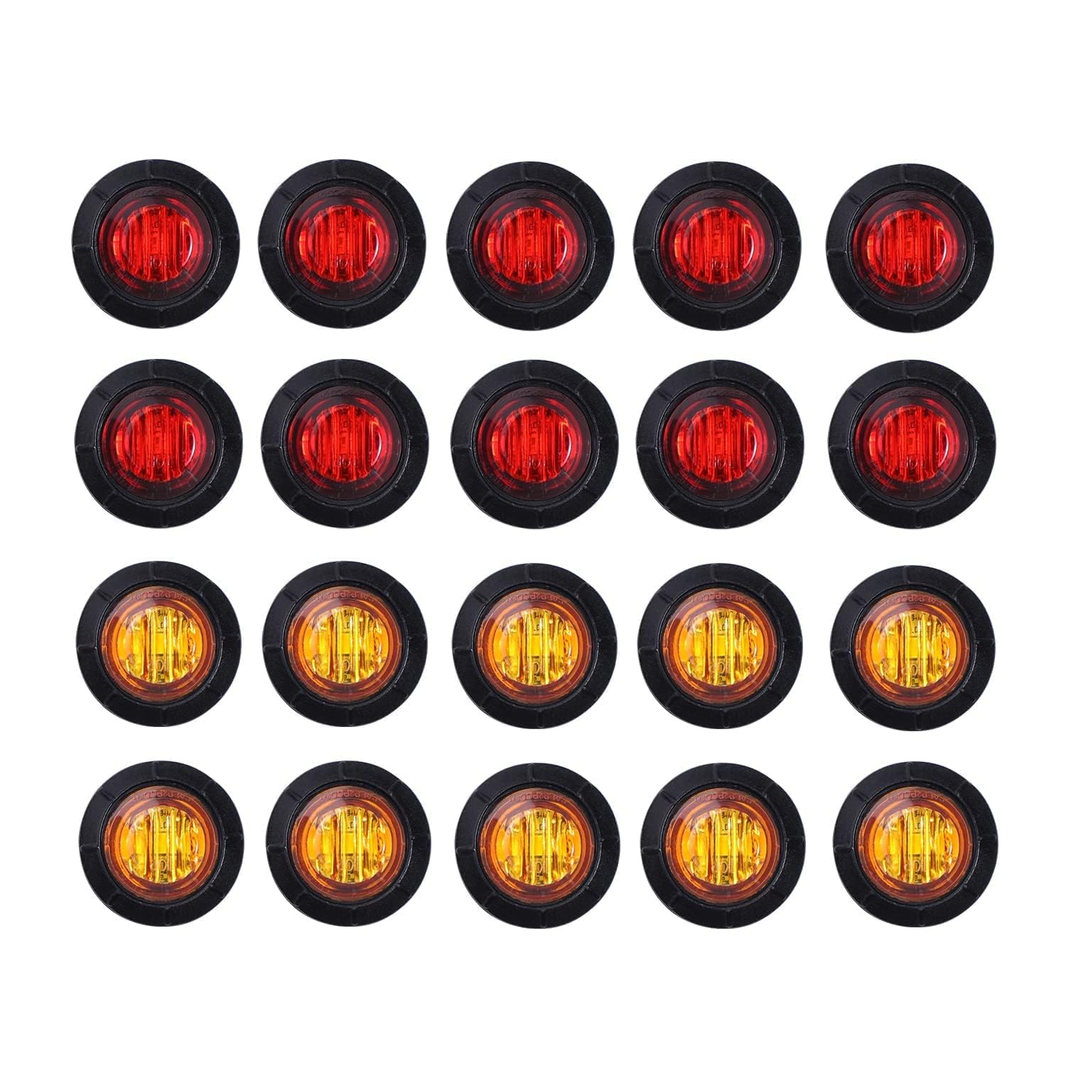TMH 3/4 Inch Mount 10 pcs Amber + 10 pcs Red LED Clearance Bullet Side LED Marke