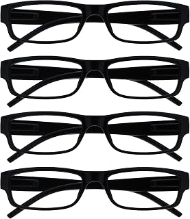 OPULIZE ACE Reading Glasses for Women Men, Lightweight Comfortable Narrow Rectangular Frame with Spring Hinges, Scratch Resistant, Black UVR+2.00 (Pack of 4)