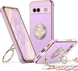XYZ for Pixel 7A 5G Case with Stand, for Google Pixel 7A 5G Case with Double Ring, Women Girls Bling Luxury Protective Phone Case Heart for Google Pixel 7A 5G, Purple