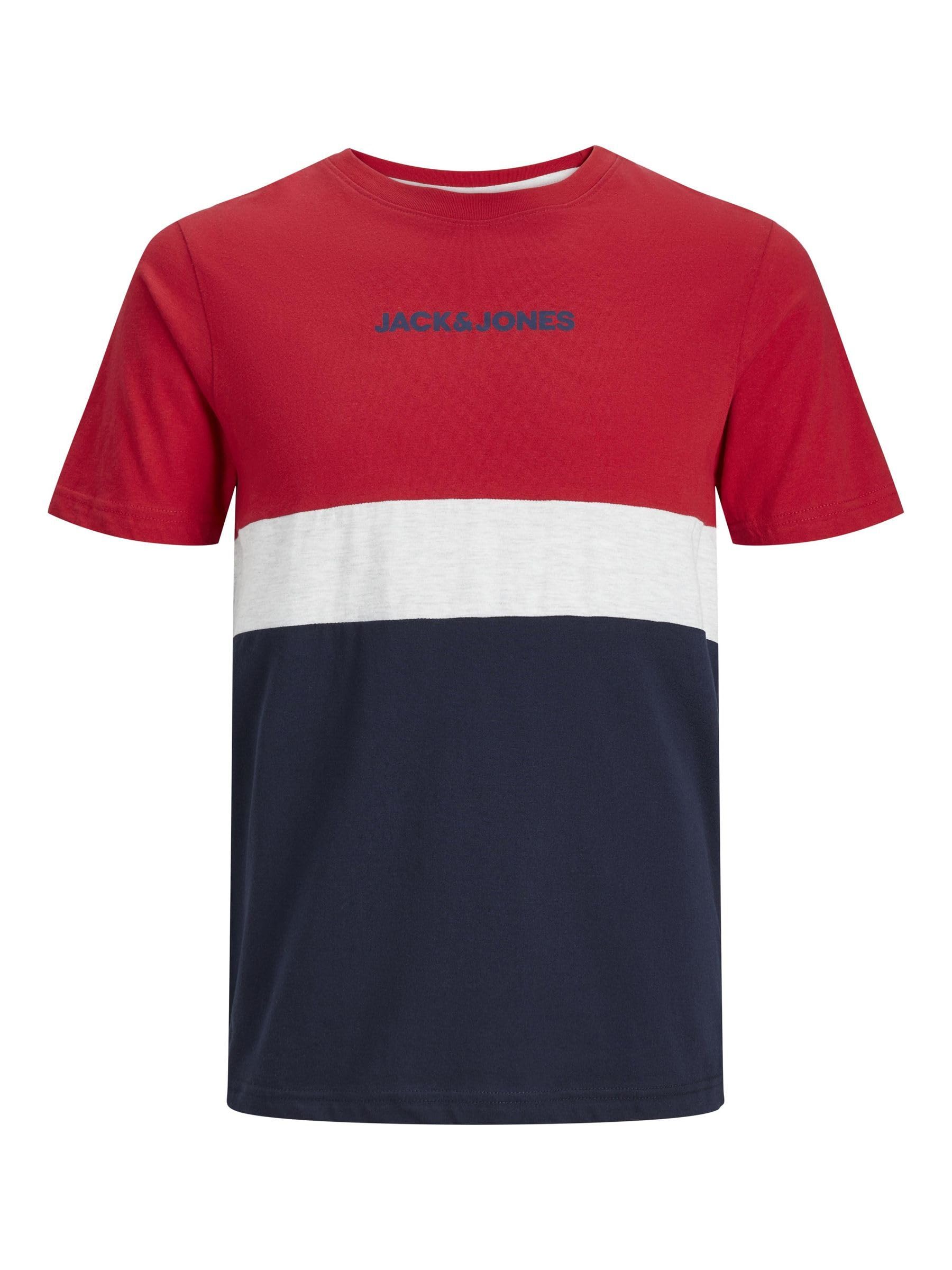 JACK & JONES Men's Plus Size Collar Block Tee with Logo Print Crew Neck Style JJ