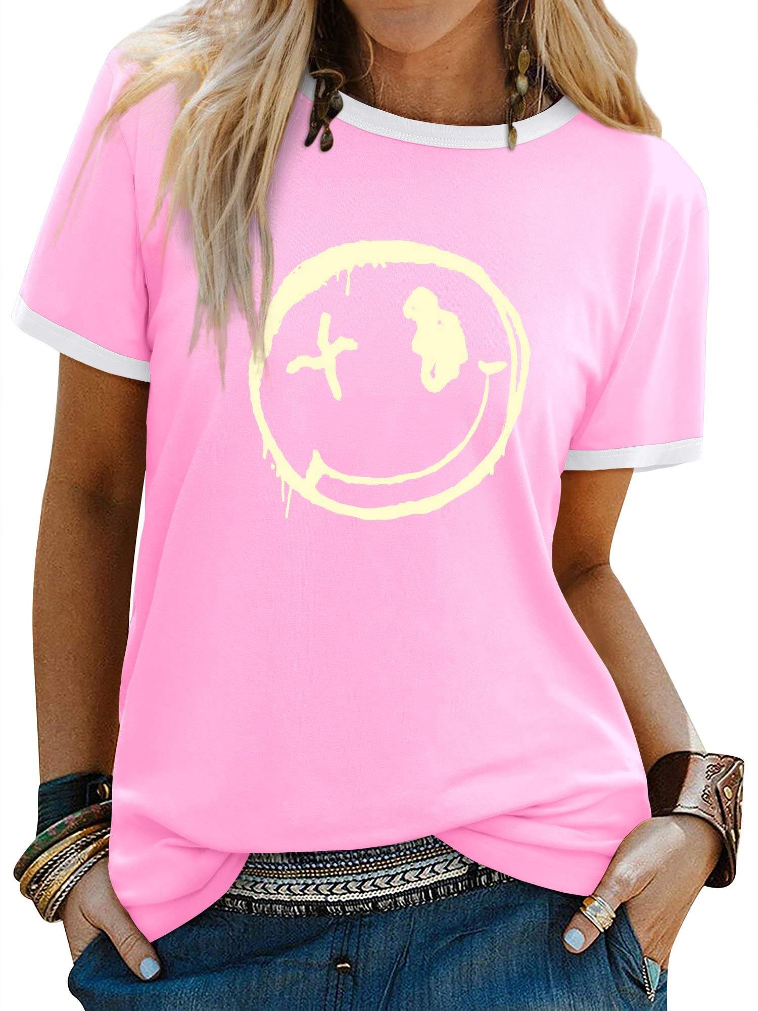 WIEIYM Women's T-Shirts Round Neck Short Sleeve T-Shirt Rainbow Graphic Summer T