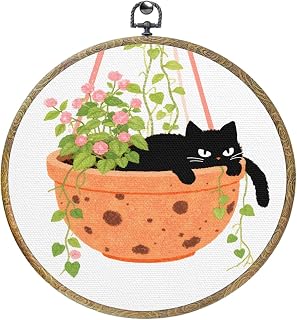 Cat Decor Cat Gifts for Women Flowers Framed Round Wall Decor Canvas Wall Art Hanging Prints Artwork for Home Girls Women Room Office Work Living Room Porch Housewarming Party Pictures 10.2X10.2 Inch