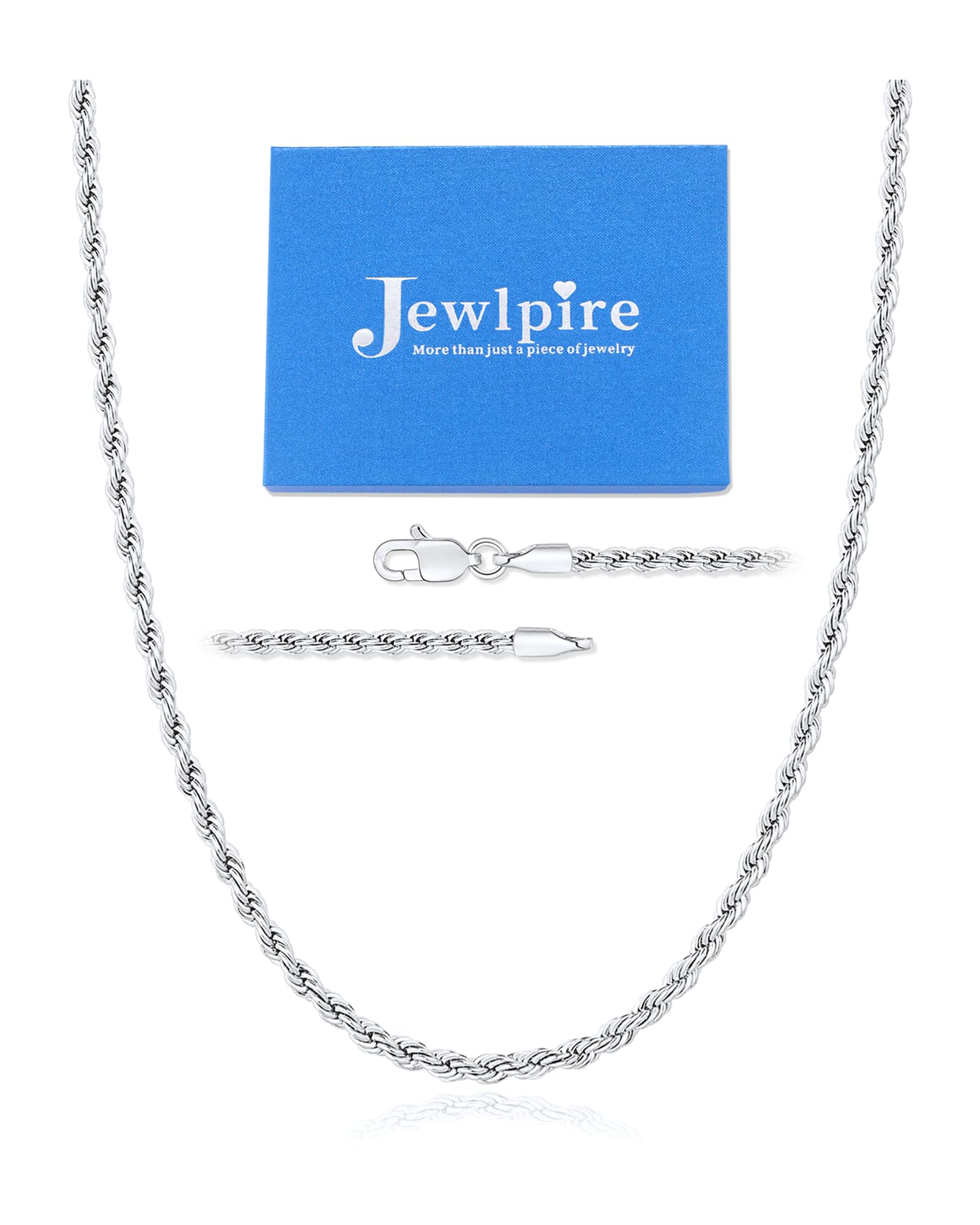 Jewlpire Silver Rope Chain/14k Gold Plated Chain Necklace for Men, 2.5mm 3mm 4mm