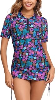 Halcurt Women's Full Zip Long Sleeve Rash Guard Swim Top with Pockets UPF50+ Quick Dry Swimsuit
