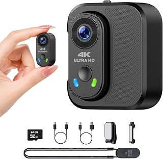 CAMWORLD 4K Mini Body Camera with 64GB Card, EIS, WiFi Wearable POV Camera | Thumb Action Camera with Stabilization, 150° Wide Angle, Magnetic Mount, Charger Case, Wearable POV