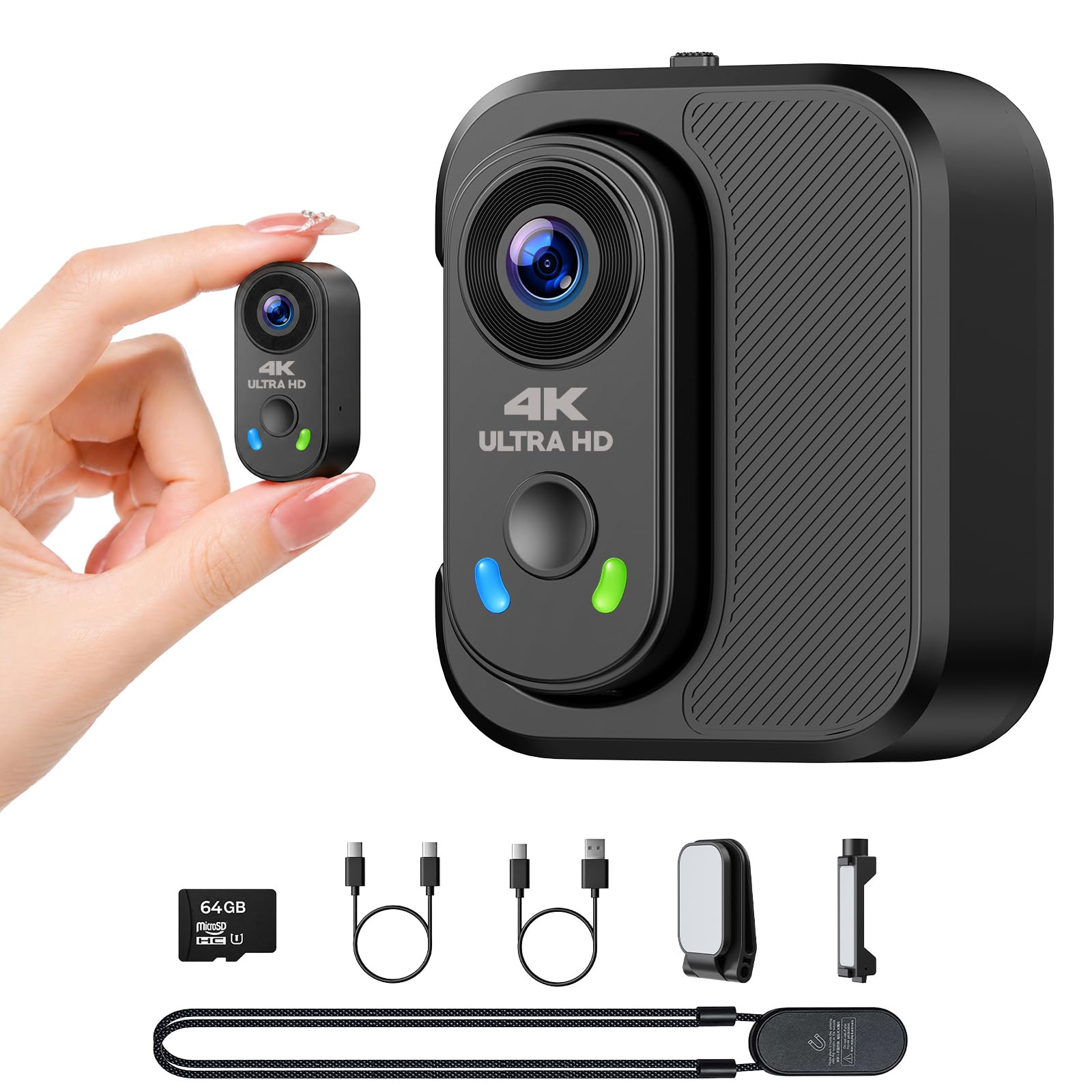 CAMWORLD 4K Mini Body Camera with 64GB Card, EIS, WiFi Wearable POV Camera | Thu