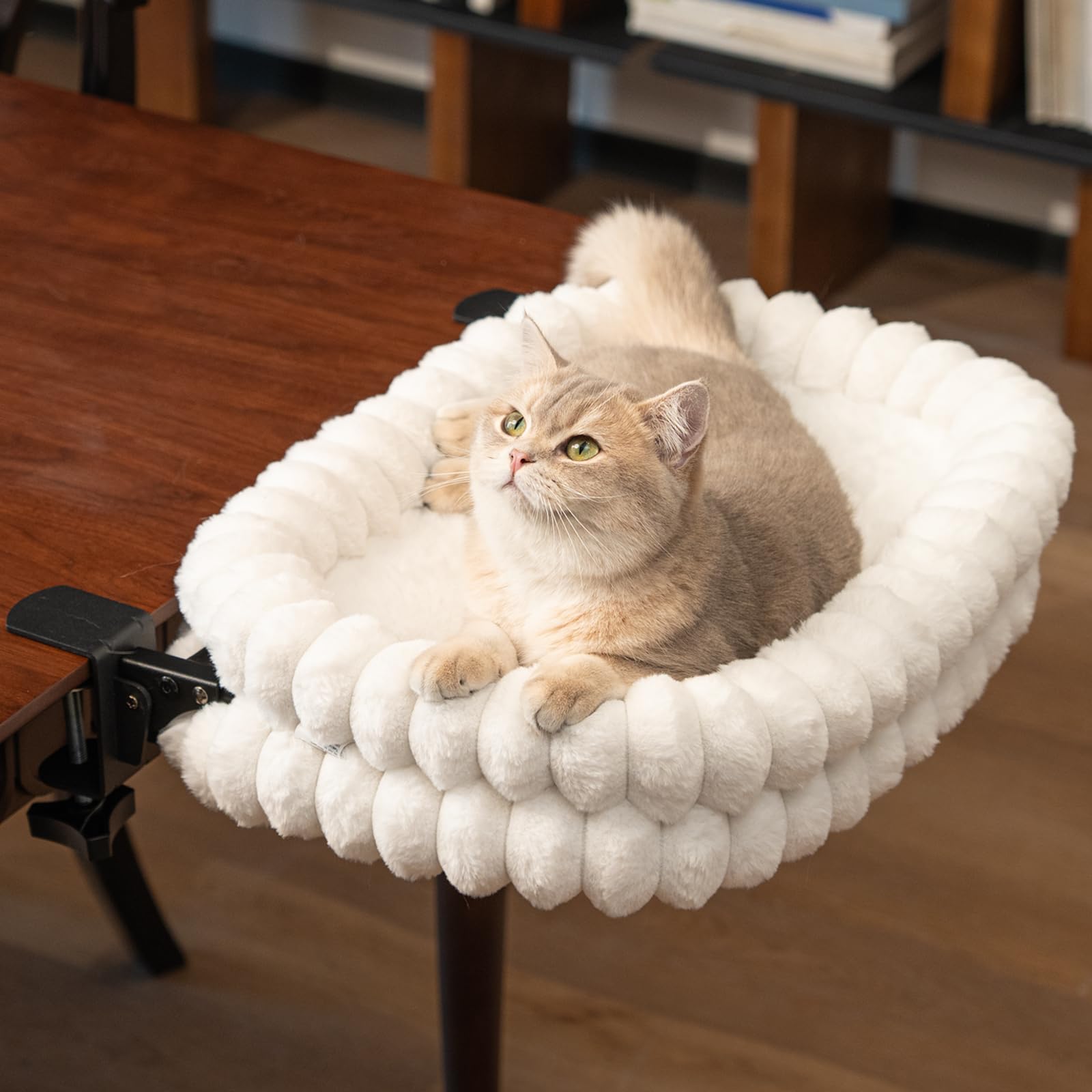 CHEERPALS Cat Desk Bed with Reversible Cushion, 90°Foldable Cat Hammock for Desk