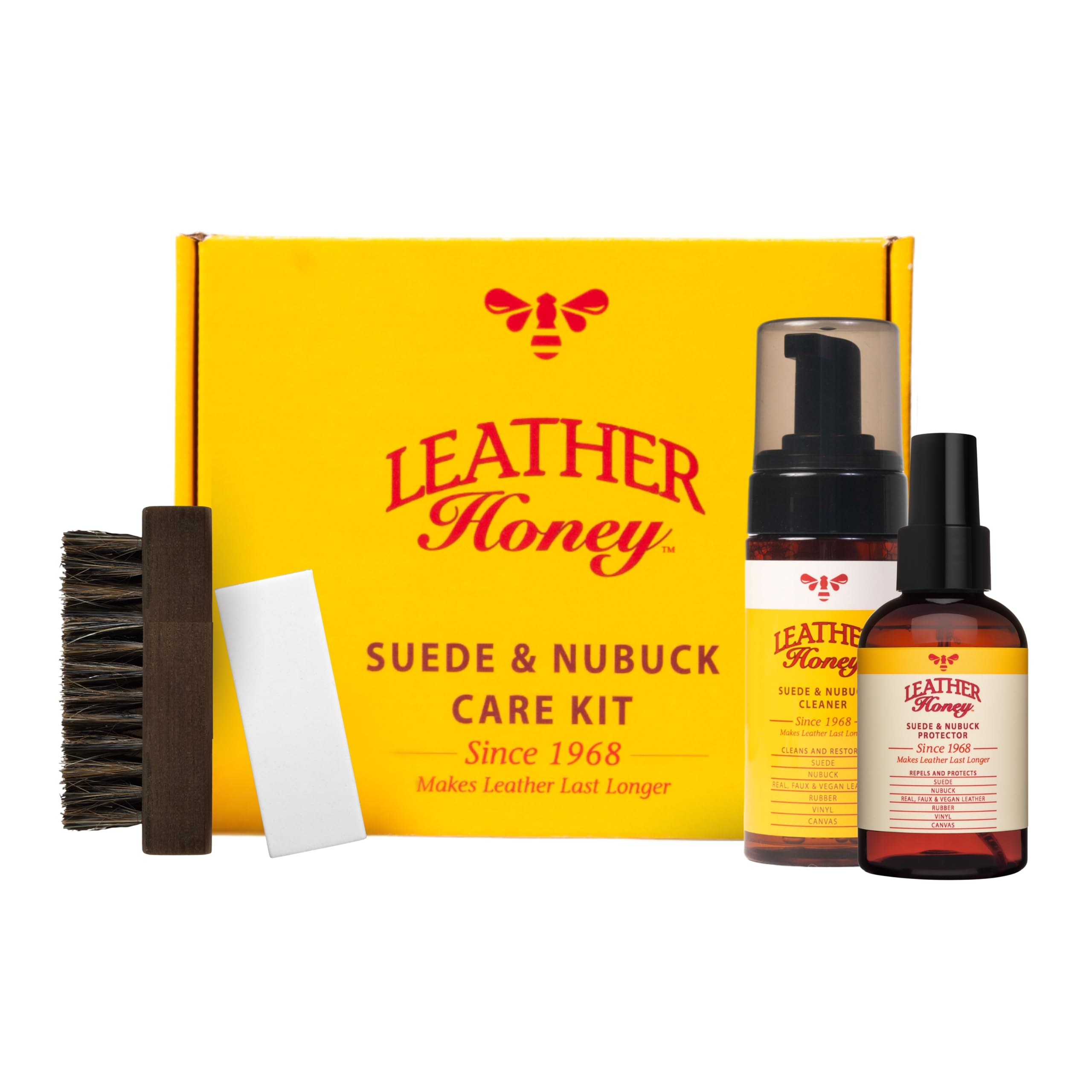 Leather Honey Suede & Nubuck Care Kit – Cleaner, Protector, Brush, Eraser | Non-