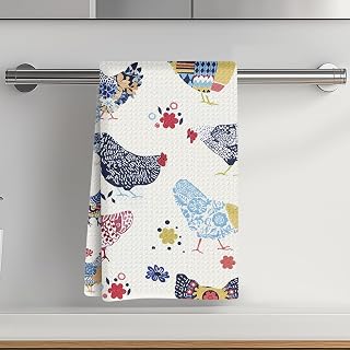 Generic Rooster and Hen Farmhouse Style Kitchen Towels, Chicken Pattern Tea Towels, Decorative Towel for Bathroom and Kitchen, Gift for Mom and Ladies with Rooster, 35.6x61cm-02