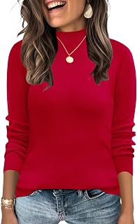 LOMON Mock Neck Tops for Women Long Sleeve Dressy Casual Lightweight Basic Knitted Pullover Sweater S-XL