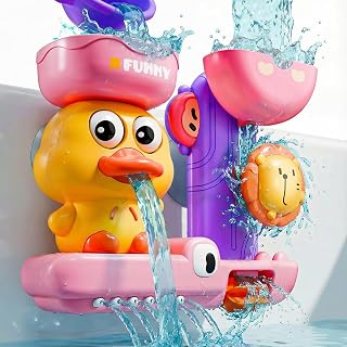Toddler Bath Toys for 1 2 Year Old: Pink Toys for 1-3 Year Old Girls Gifts | Cute & Fun Duck Bath Toys with Rich Water Effects | 3 Powerful Suction Cups, Sticks Firmly to Bathtubs & Tiles | Easy to Use
