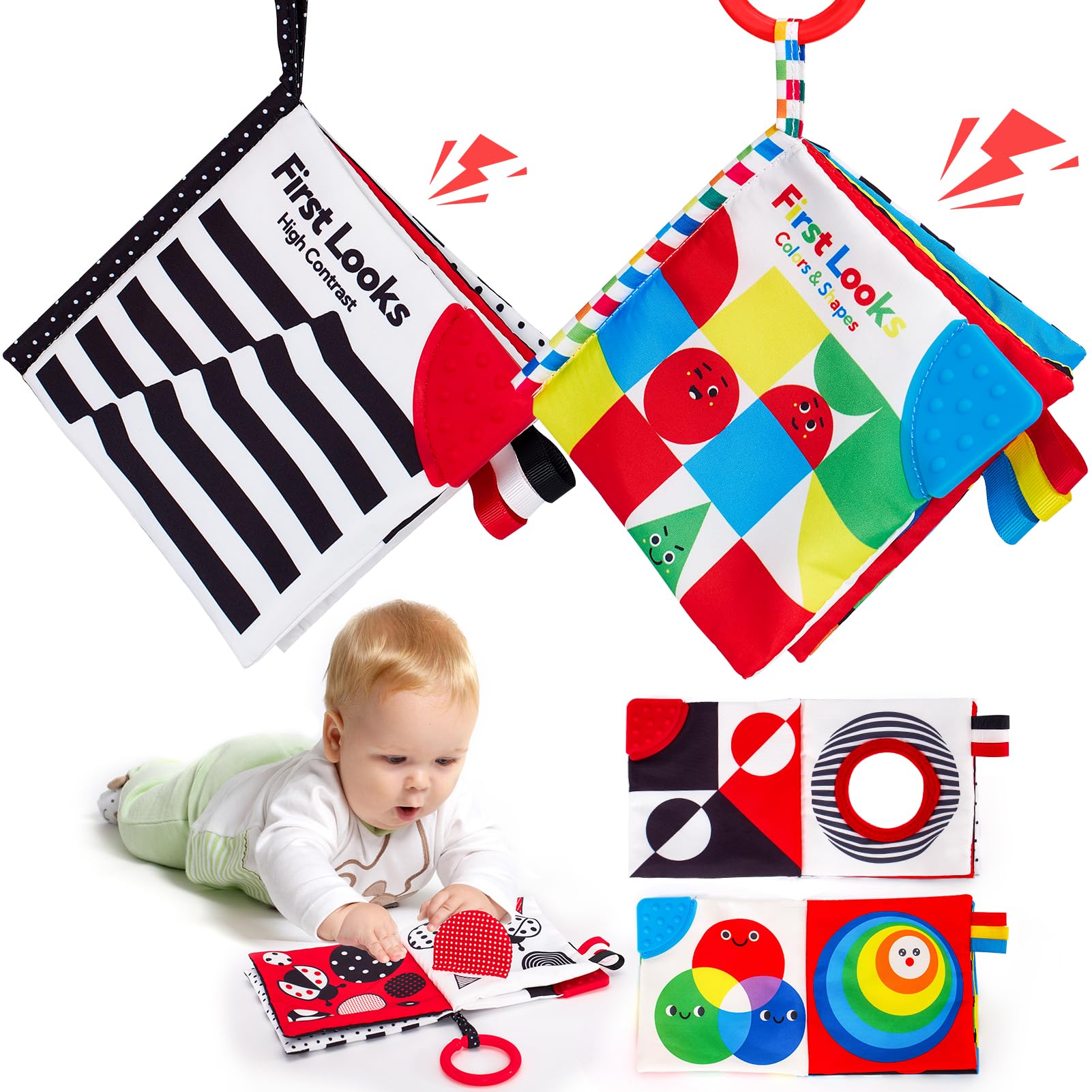 hahaland 2 Pack Baby Books 0-6 Months High Contrast Soft Cloth Sensory Book | Ha