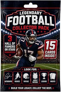 Football Card Legends Pack – 15 Cards Inside | 3 Guaranteed Hall of Famers or Stars | Look for Rookies, Patches, and Autographs for Collectors